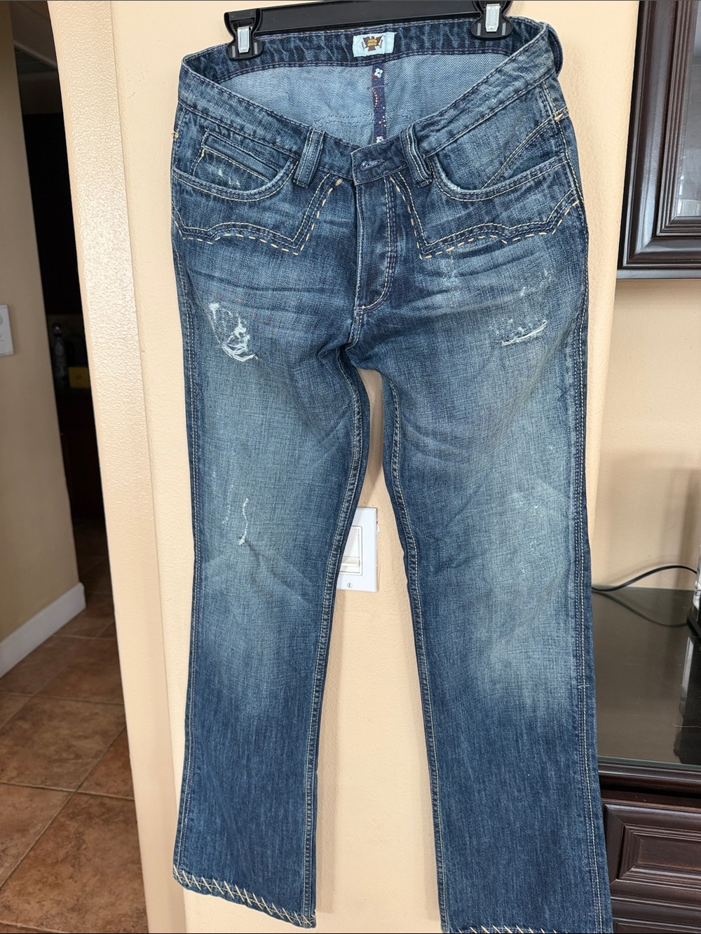 Antik Denim Men's Blue Bootcut Jeans - Faded Distress